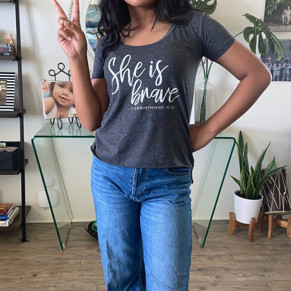 Next Level She Is Brave Scoop Neck Tee